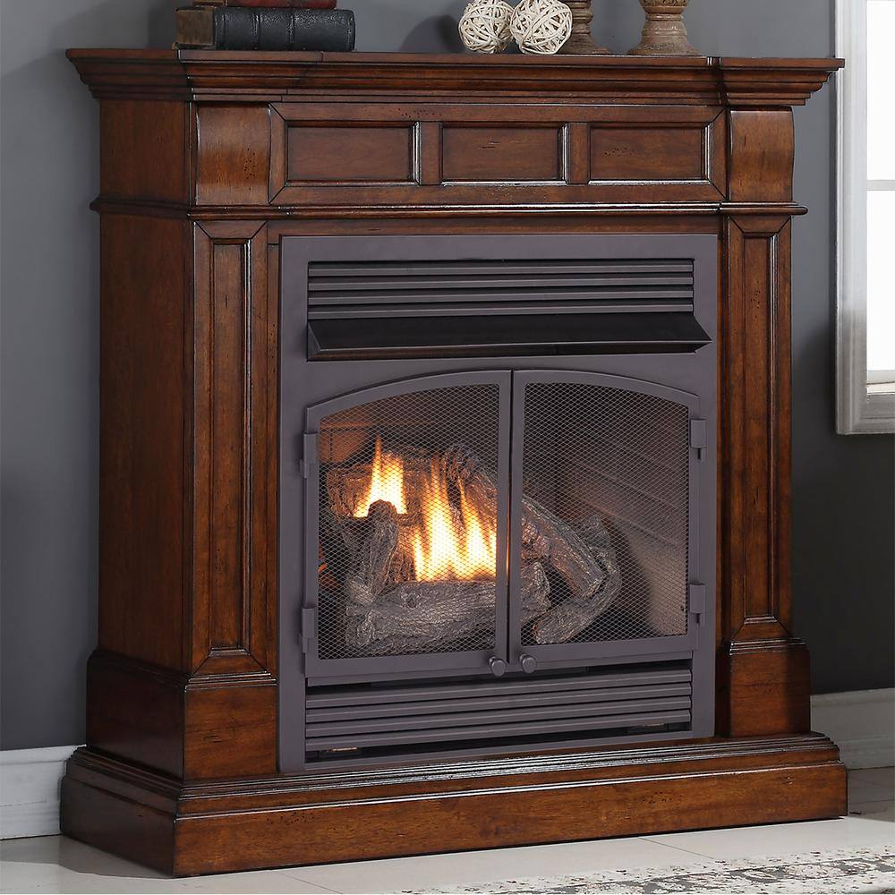 Duluth Forge Dual Fuel Ventless Gas Fireplace - 32000 BTU Remote Control Auburn Cherry Finish 170108