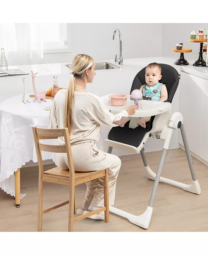 Costway Foldable Baby High Chair with 7 Adjustable Heights and Free Toys Bar for Fun