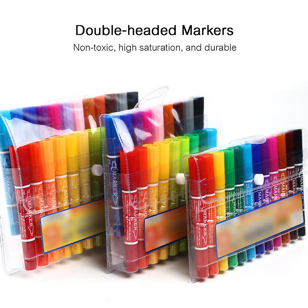 Multicolor 24 Pcs 24 Colors Double headed Marker Hightlight Pen Chisel Tip Assorted Colors Highlighters Colour Pen With Pocket Bag