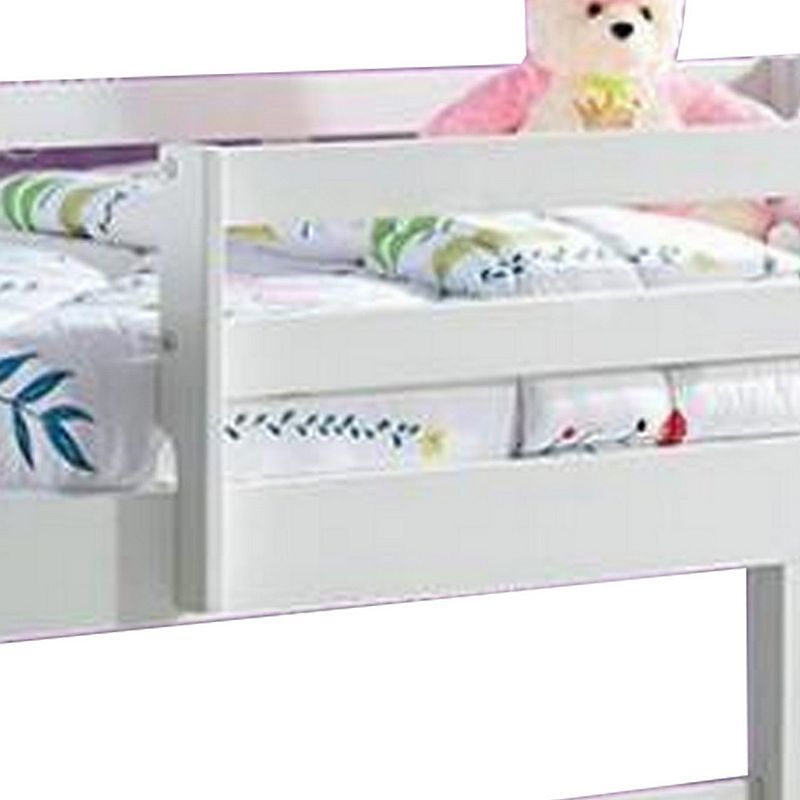 Wooden Twin Size Loft Bed with Shutter Design Headboard， White