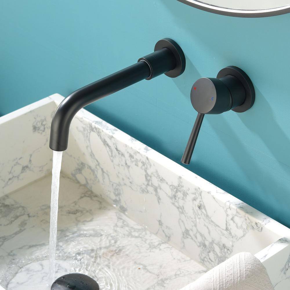 Aurora Decor ABAD Double-Hole Single-Handle Bathroom Wall Mount Faucet in Matte Black DBSFHD2BNK0909