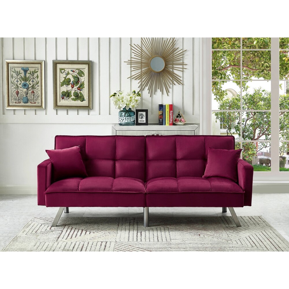 Comfortable Velvet Multi position Sleeper Sofa Bed