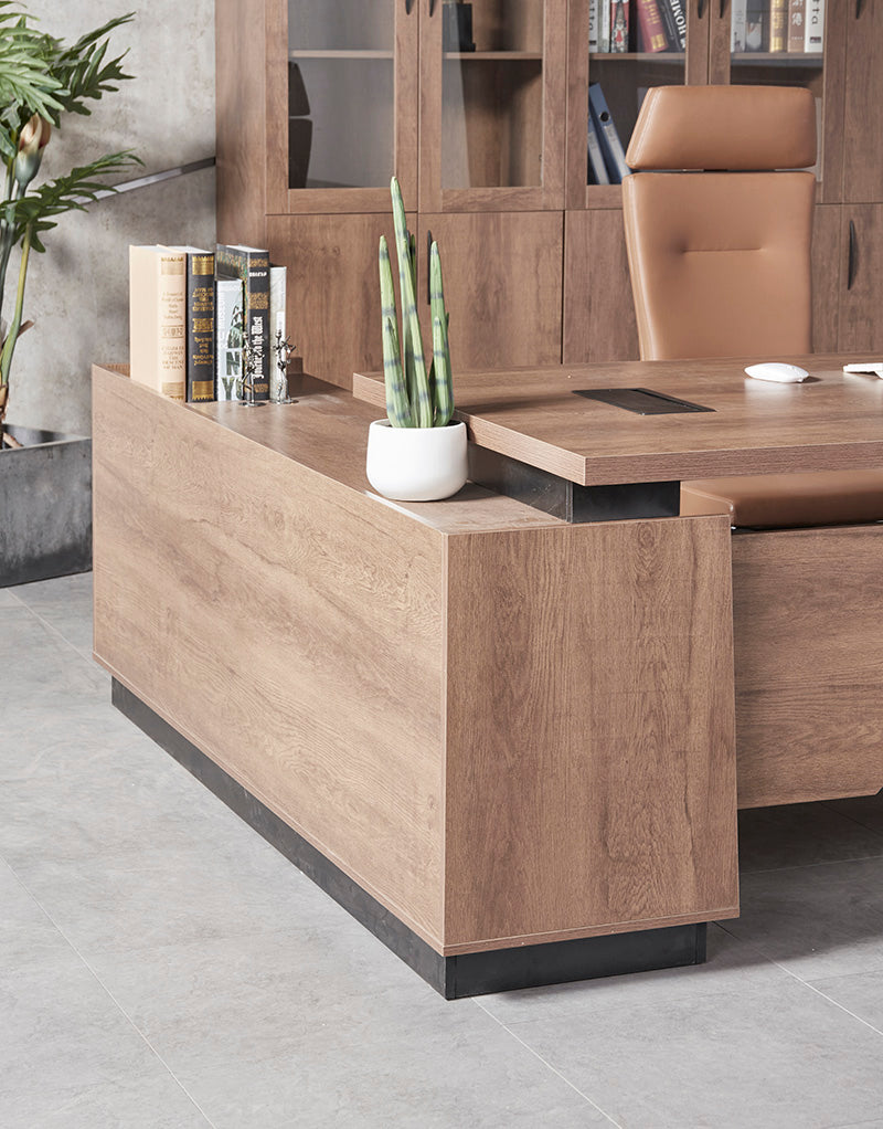 SUTTON Executive Desk with Right Return 1.8M - 2.0M - Warm Oak & Black