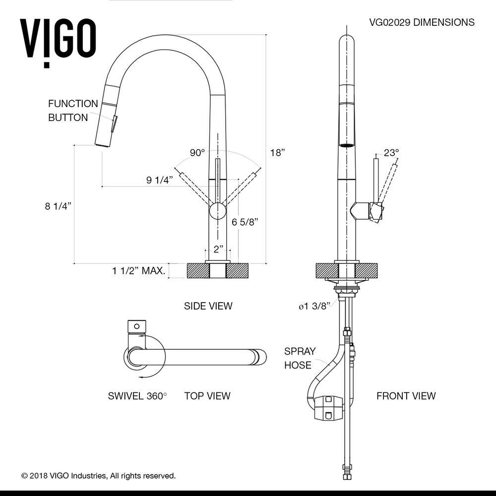 VIGO Greenwich Single Handle Pull-Down Sprayer Kitchen Faucet Set with Deck Plate in Matte Black VG02029MBK1