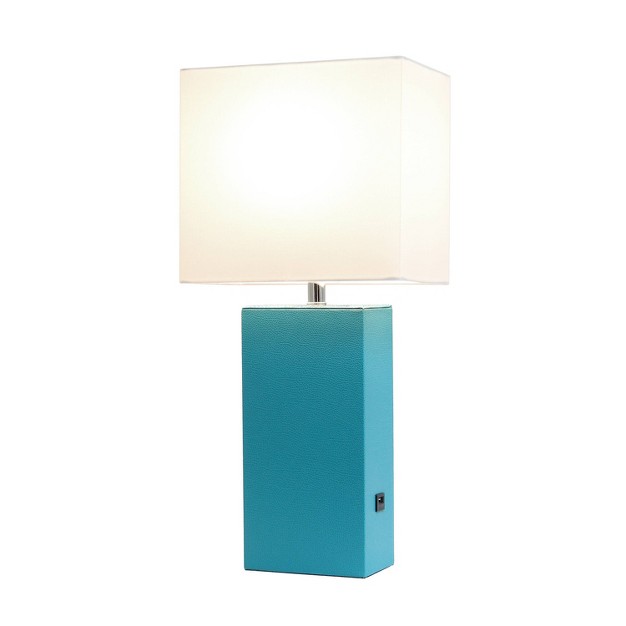 Modern Leather Table Lamp With Usb And Fabric Shade Elegant Designs