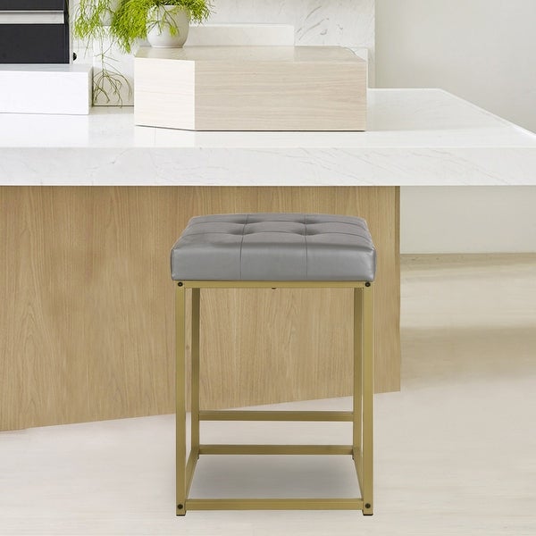 24 Inch Square Upholstered Metal Bar Stool with Fabric/Leather Seat，-Set of 3