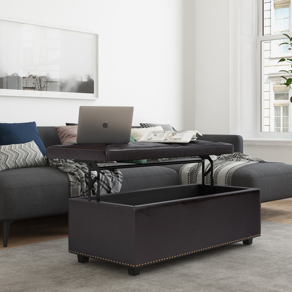 Hamilton Lift Top Rectangular Storage Ottoman Linen Look Fabric   Transitional   Footstools And Ottomans   by Simpli Home Ltd.  Houzz