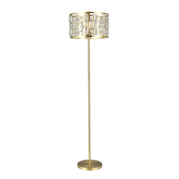 Cleo Glam Gold Metal And Faceted Crystal Drum Shade Floor Lamp River Of Goods