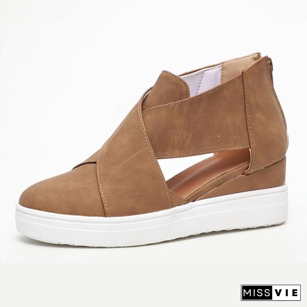 Women Solid High Flats wedges Heel Height Increasing Chunky Platform Vulcanized Sneakers Shoes