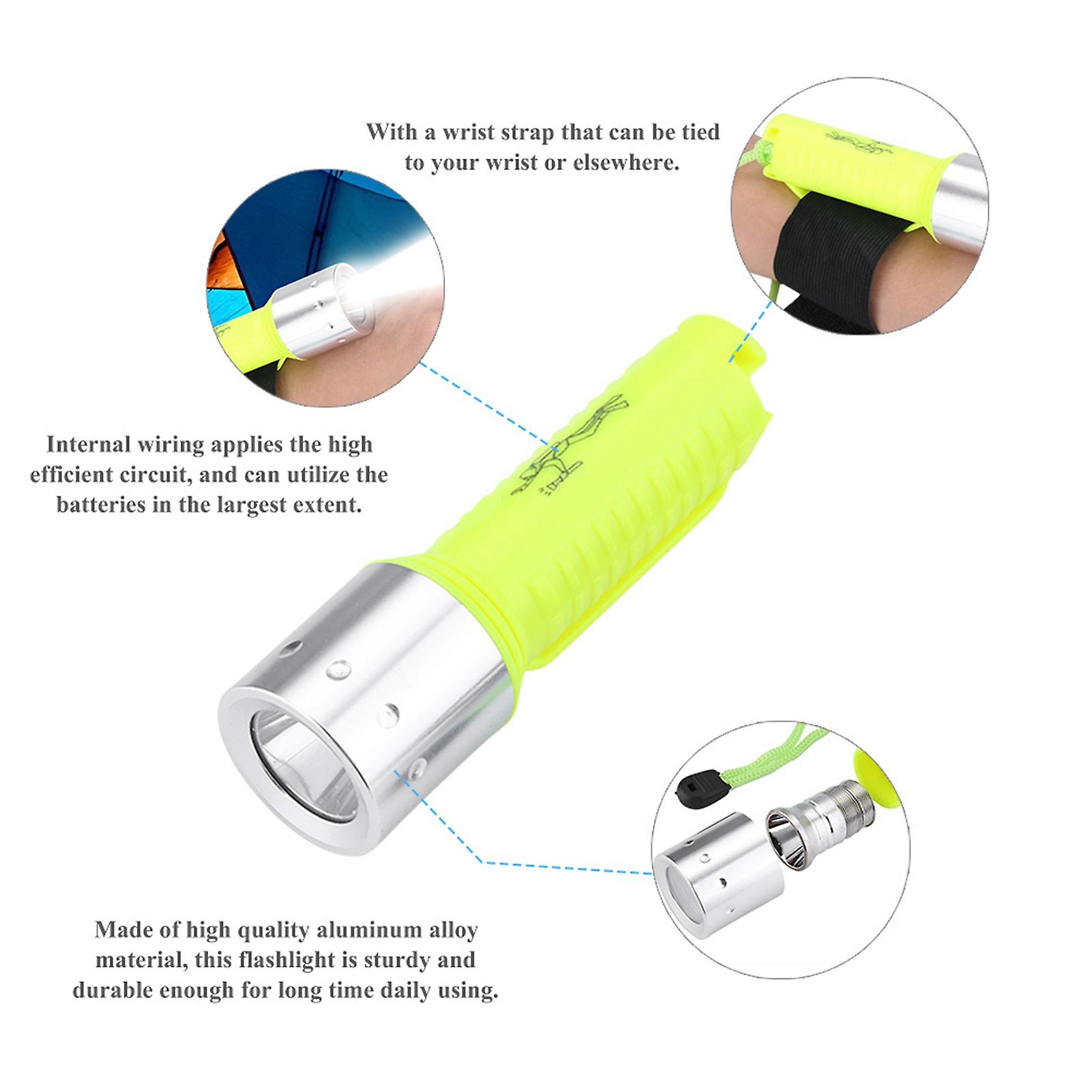 Aluminium Alloy Portable Pocket Waterproof Diving Flashlight Torch with Wrist Strap Outdoor