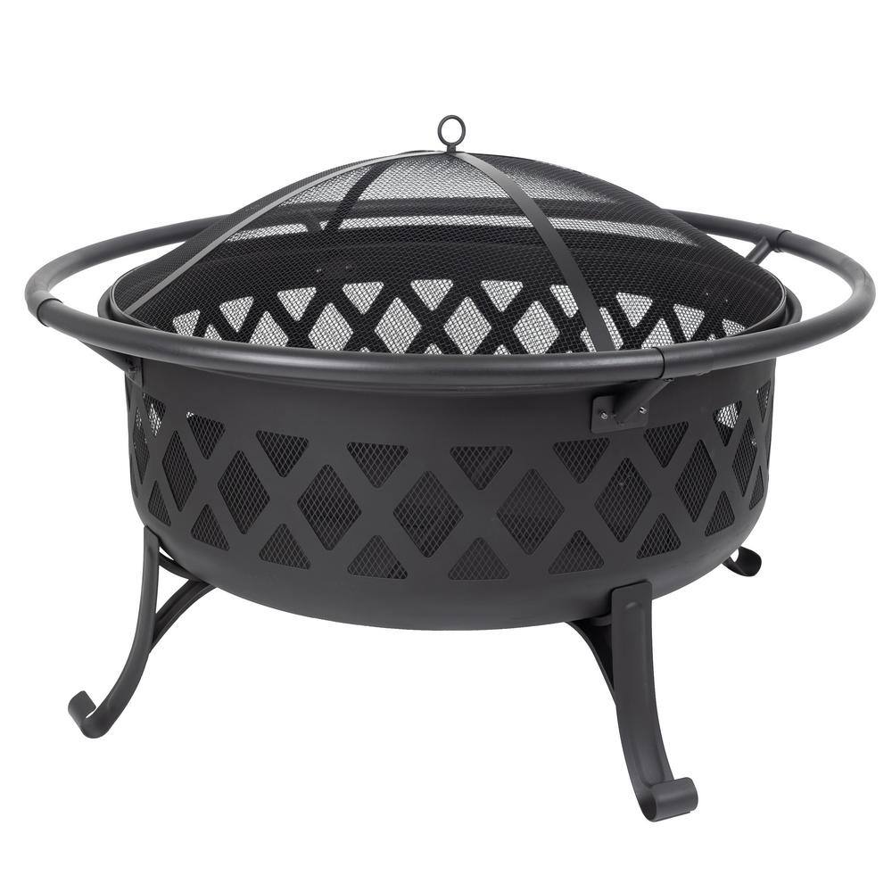 Pleasant Hearth Traverse 35 in. x 24.21 in. Round Steel Wood Burning Black Fire Pit OFW888R