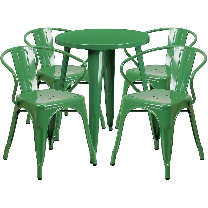 Emma and Oliver Commercial Grade 24 Round Metal Indoor-Outdoor Table Set with 4 Arm Chairs