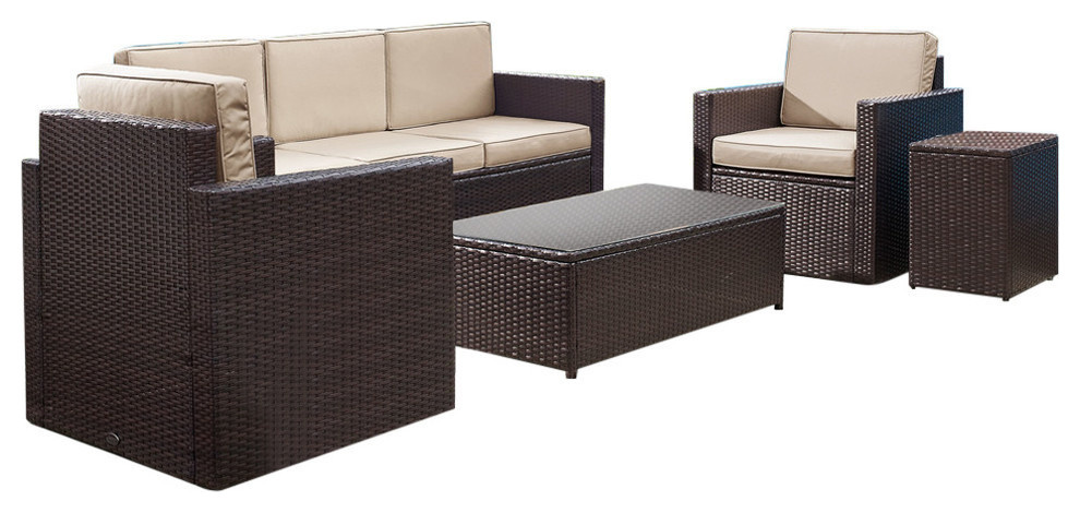 Palm Harbor 5 Piece Outdoor Wicker Sofa Conversation Set With Gray Cushions   Tropical   Outdoor Lounge Sets   by Crosley  Houzz