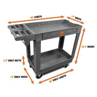 WEN 40 in. x 17 in. 2-Shelf Service Utility Cart with 500 lbs. Capacity 73009