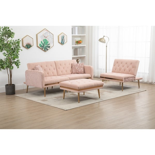 3-Person Sectional Sofa Convertible Futon Couch Living Room Accent Sofa with Ottoman