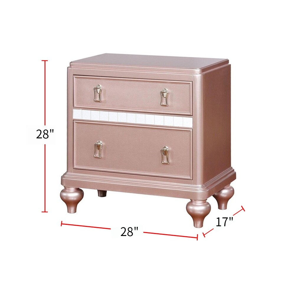 2 Drawers Wooden Nightstand with Mirror Trim