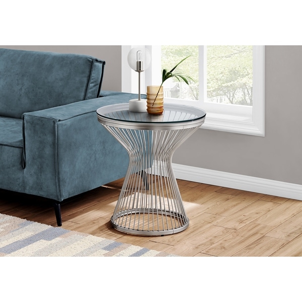 Accent Table， Side， End， Nightstand， Lamp， Living Room， Bedroom， Metal， Tempered Glass， Clear， Transitional