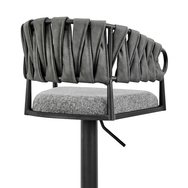 Silabe Adjustable Bar Stool in Black Metal with Grey Fabric and Faux Leather