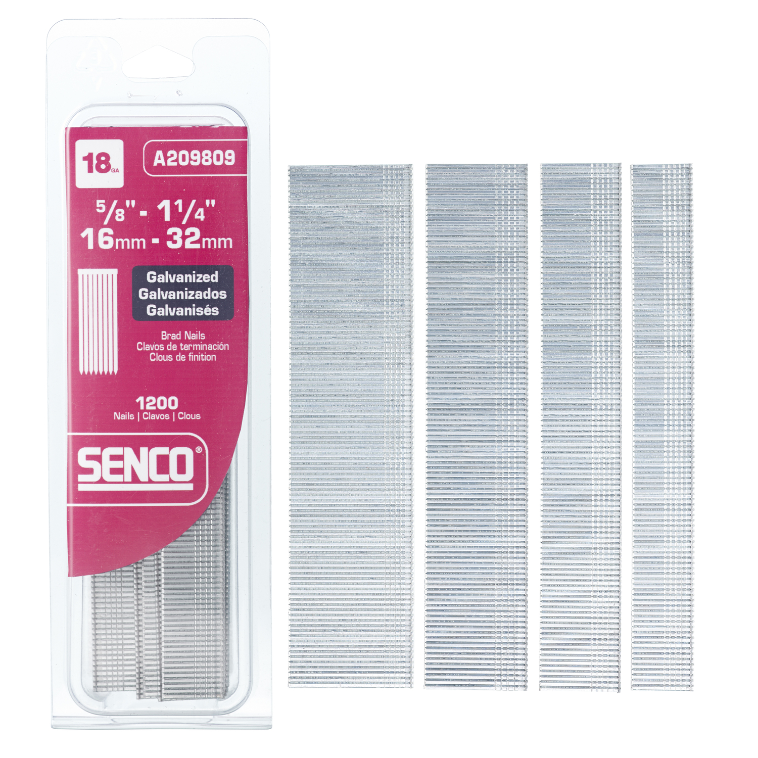 Senco 1-1/4 in. 18 Ga. Straight Strip Galvanized Brad Nails 1，200 pk