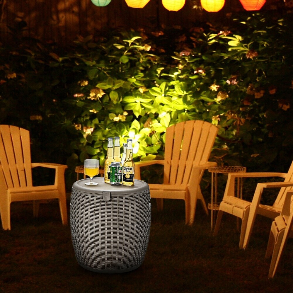 12 Gallon 4 in 1 Patio Rattan Cool Bar Cocktail Table Side Table   16\