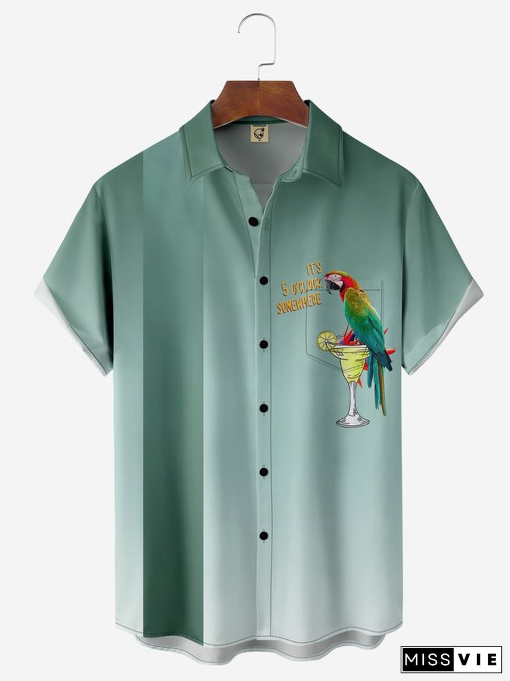 Moisture-wicking Parrot Cocktail Chest Pocket Bowling Shirt