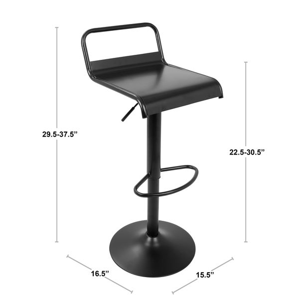 Emery Industrial Adjustable Bar Stool in Black - Set of 2 - N/A