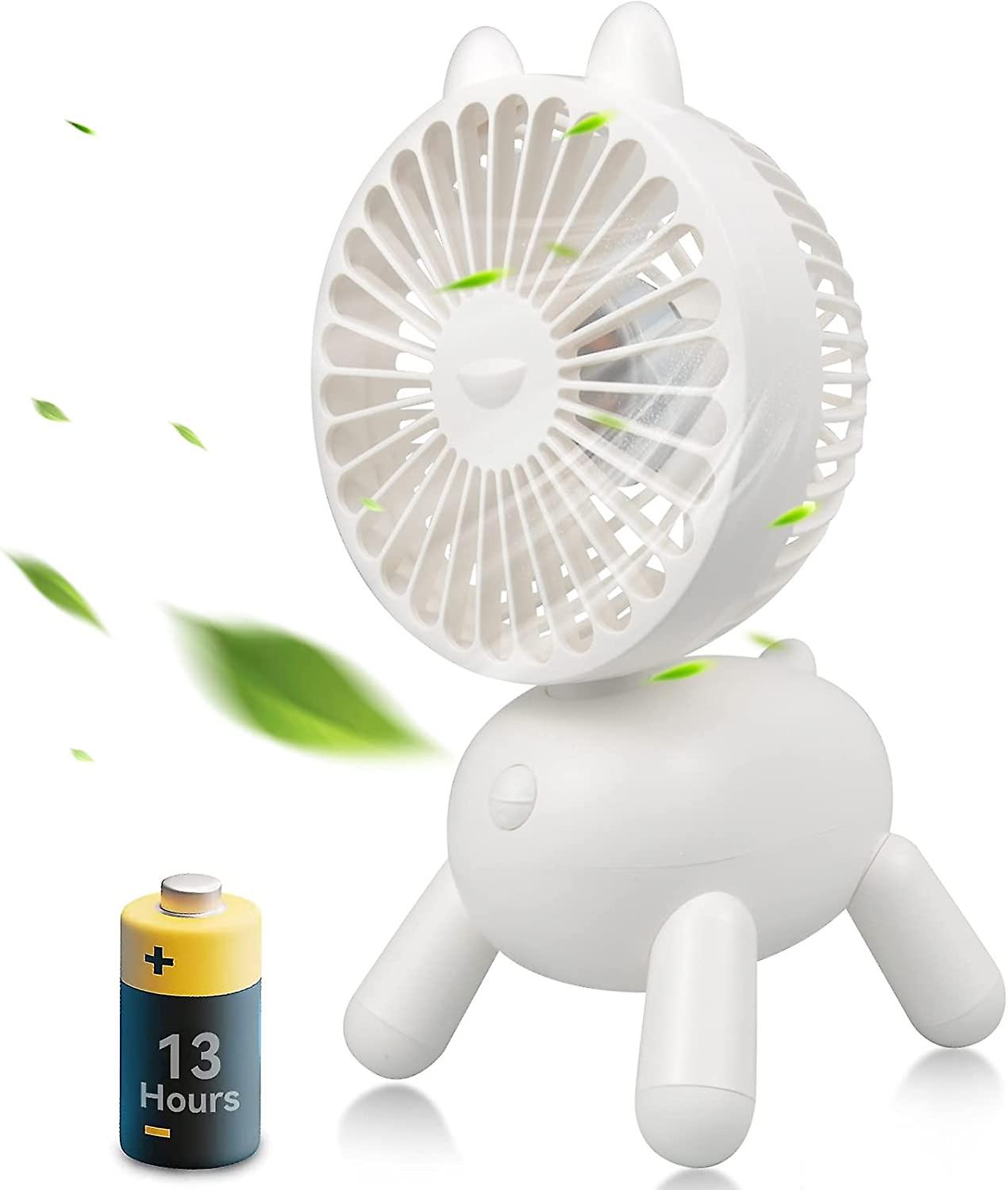 20.3cm Rechargeable Small Desk Fan With Rotating Head 13 Hours Use， 3 Speed Small Desk Fan With Cute Dog Shape For Home/office/workplace，white