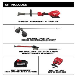 MW M18 FUEL 18 V Lithium Ion Brushless Cordless String Trimmer 8.0Ah Kit with M18 FUEL Hedge Trimmer Attachment 2825-21ST-49-16-2719