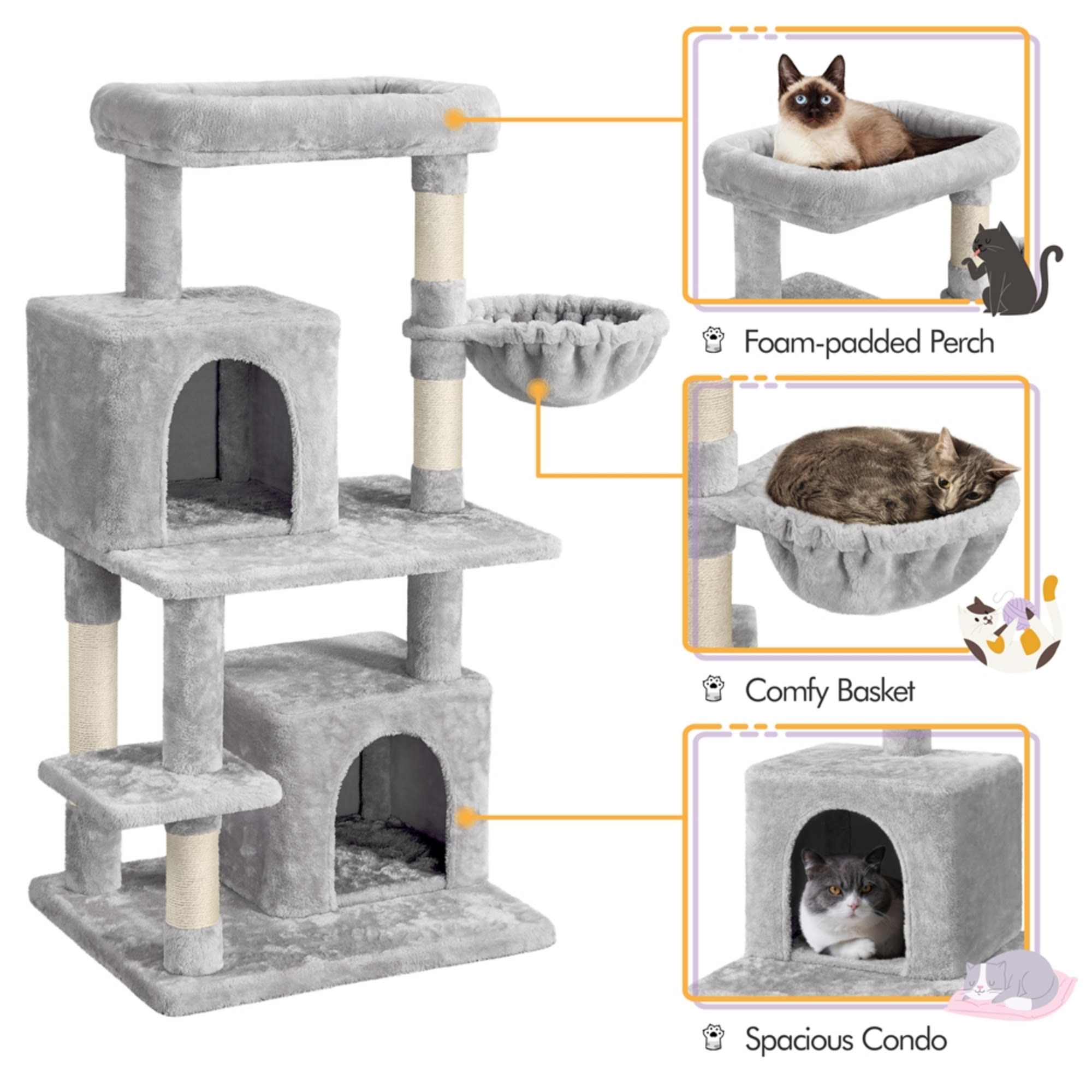 Topeakmart Light Gray Cat Tree with Two Condos， 46.5