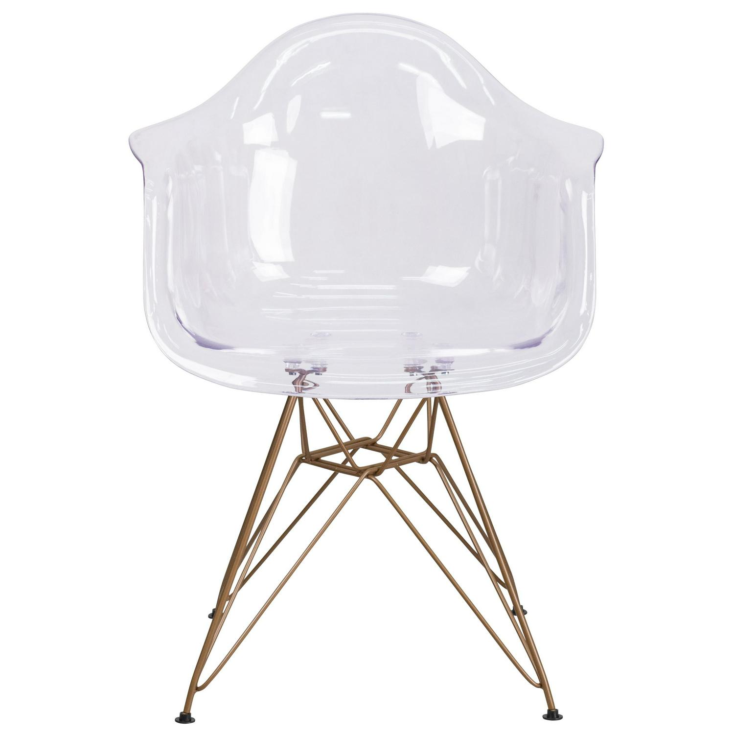 Flash Furniture Alonza Series Transparent Side Chair with Gold Base