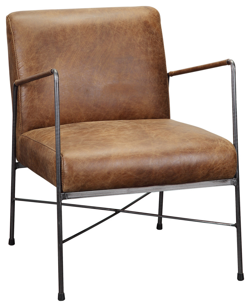 Dagwood Leather Arm Chair Open Road Brown Leather   Industrial   Armchairs And Accent Chairs   by Homesquare  Houzz