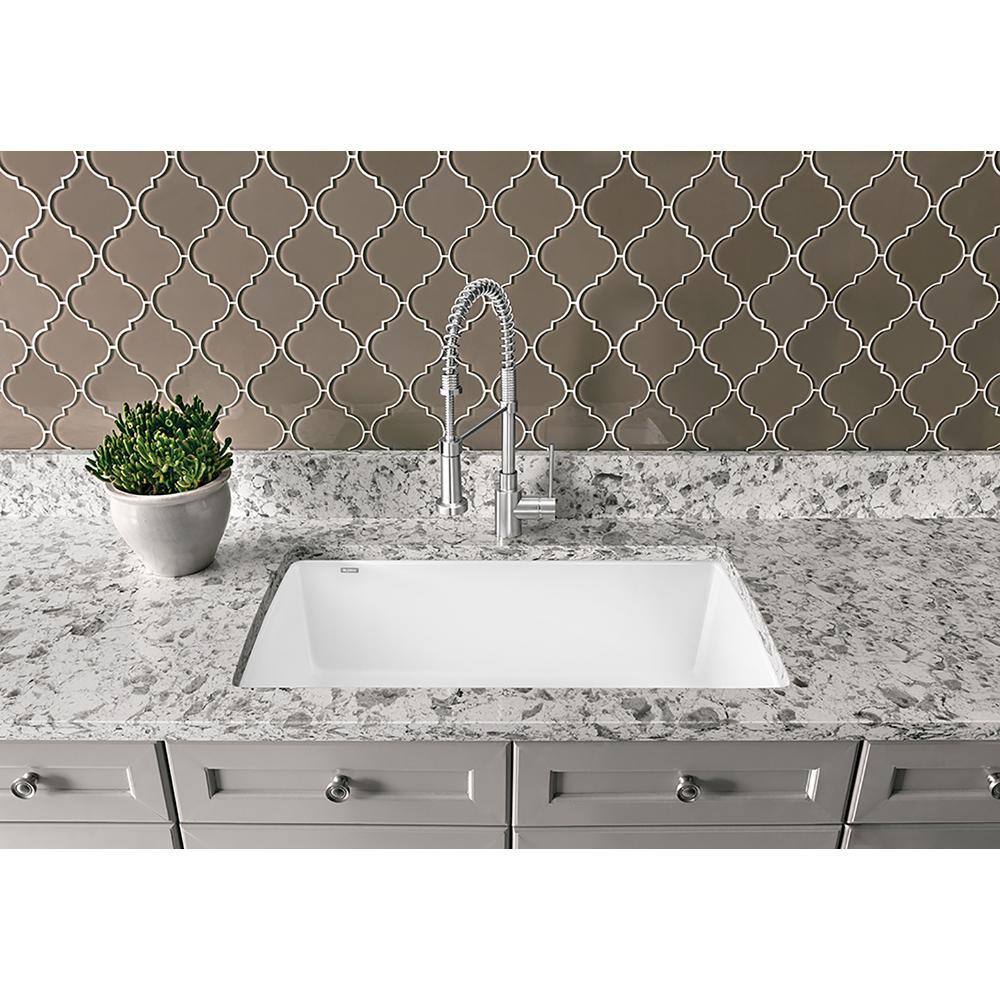 Blanco Diamond Granite 33.5 in. 6-Hole Single Bowl Dual Mount Kitchen Sink in White 440195-6