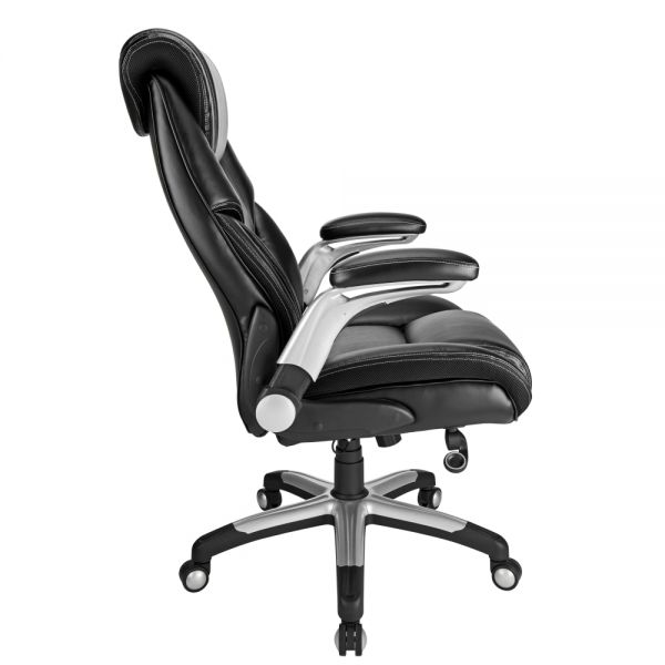 Torval Big and Tall Bonded Leather High-Back Computer Chair， Black/Silver， BIFMA Certified