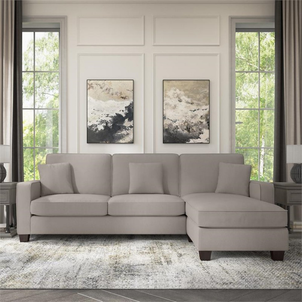 Pemberly Row 102W Couch with Reversible Chaise in Beige Herringbone Fabric   Transitional   Sectional Sofas   by Homesquare  Houzz