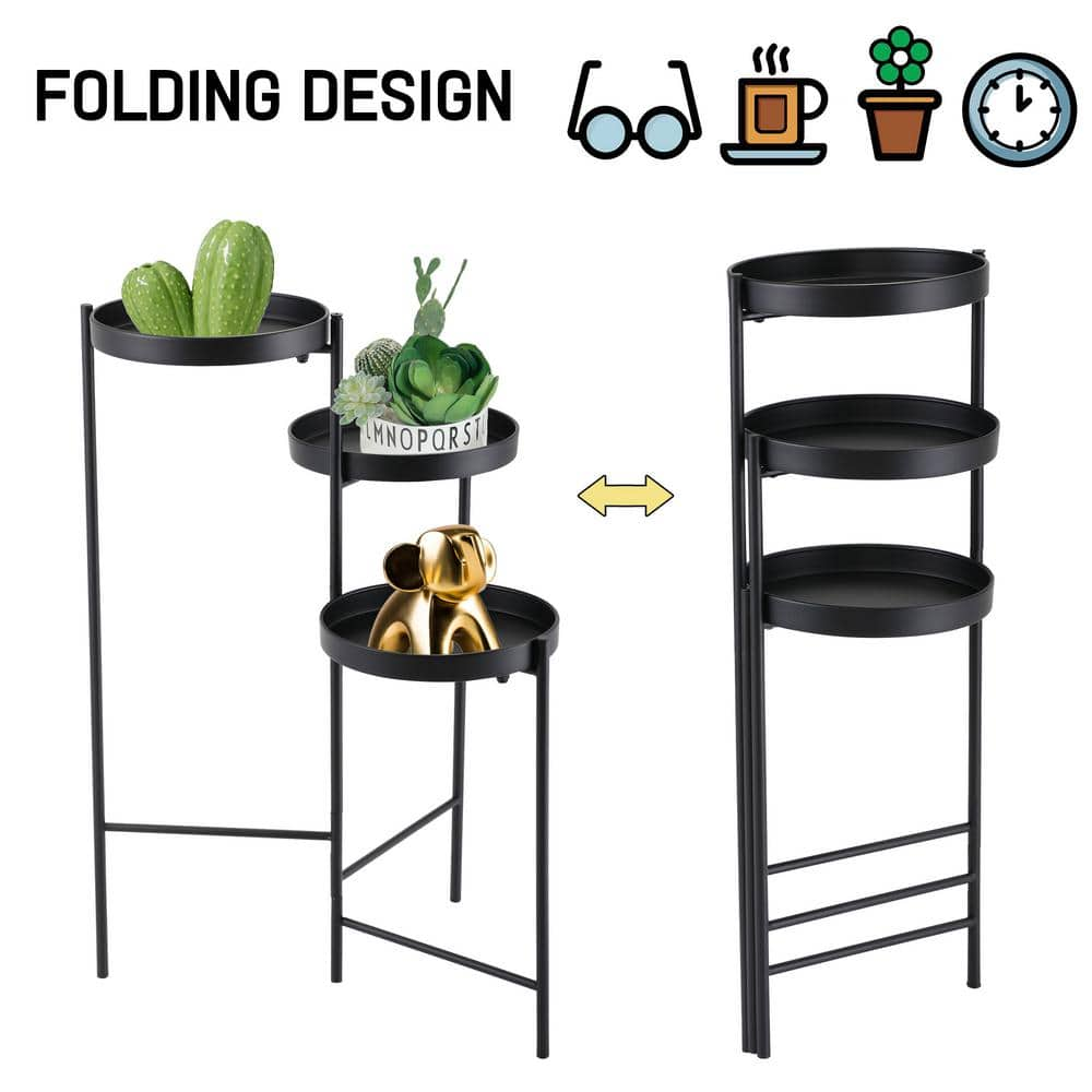 JAXPETY 30 in. Metal Corner Plant Stand in Black Indoor/Outdoor (3-Tier) HG61W0938