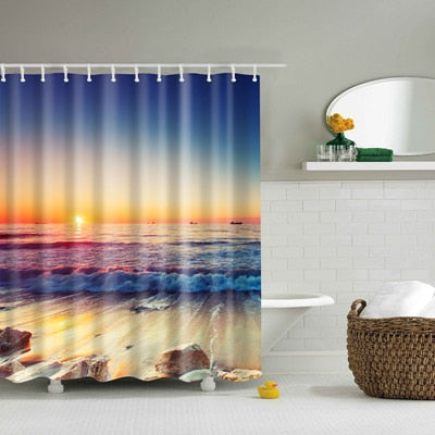 New Colorful Eco-friendly Beach Conch Starfish Shell Polyester  High Quality Washable Bath Decor Shower Curtains