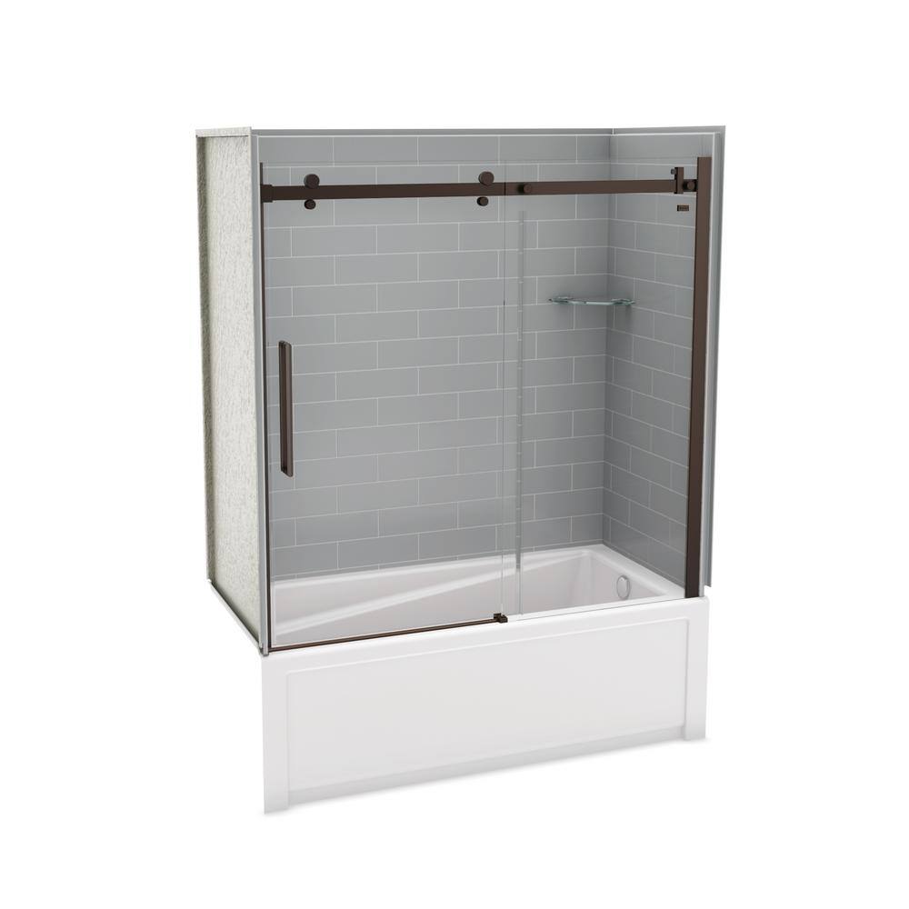 MAAX Utile Metro 32 in. x 60 in. x 81 in. Bath and Shower Combo in Ash Grey with New Town Right Drain Halo Door Dark Bronze 106915-301-501-106