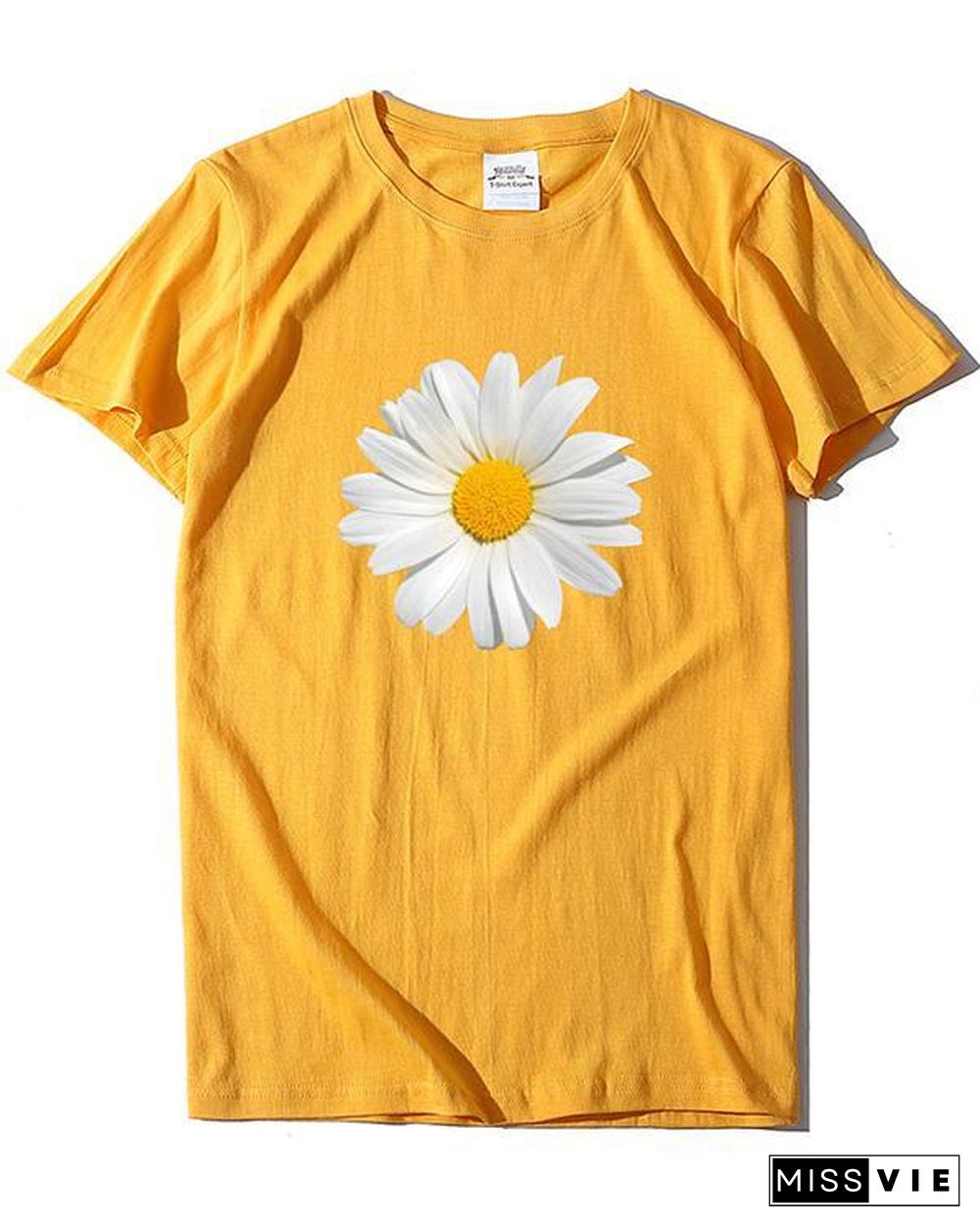 Flower Print T-shirt Ladies Short Sleeve Daily Tops