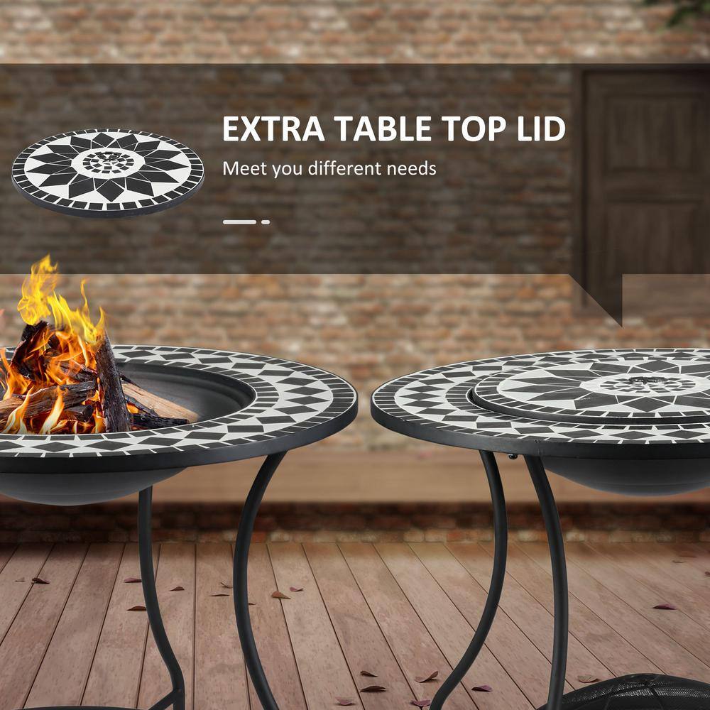 Outsunny 30 in. Metal Outdoor Fire Pit 3-in-1 Outdoor Dining Table Round Wood Burning Fire Pit Table 842-243