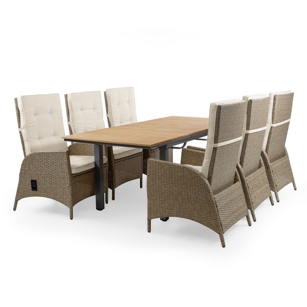 Mackay Teak Extendable and Reclining Outdoor Dining Set for 6 People