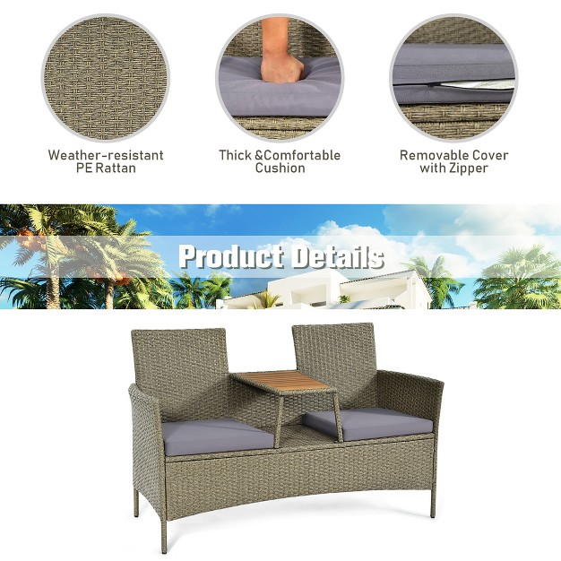 Costway 2 person Patio Rattan Conversation Furniture Set Loveseat Coffee Table