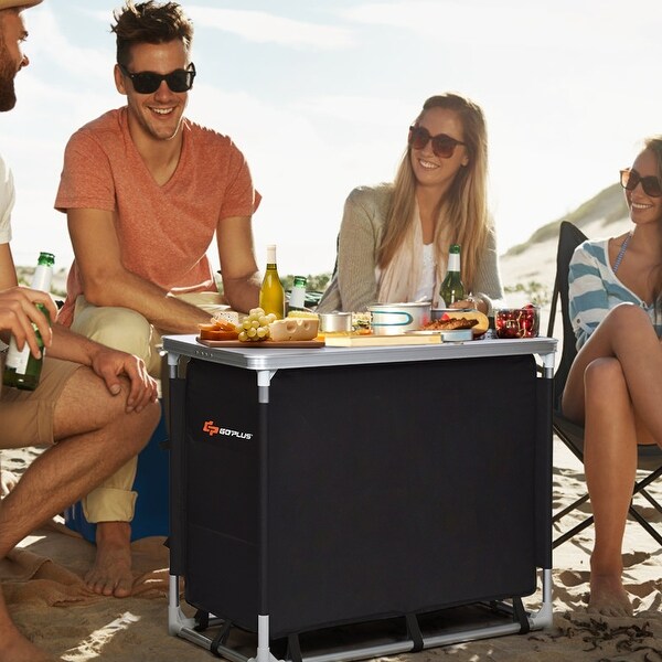 Goplus Portable BBQ Aluminum Camping Table Kitchen Cook Station w/