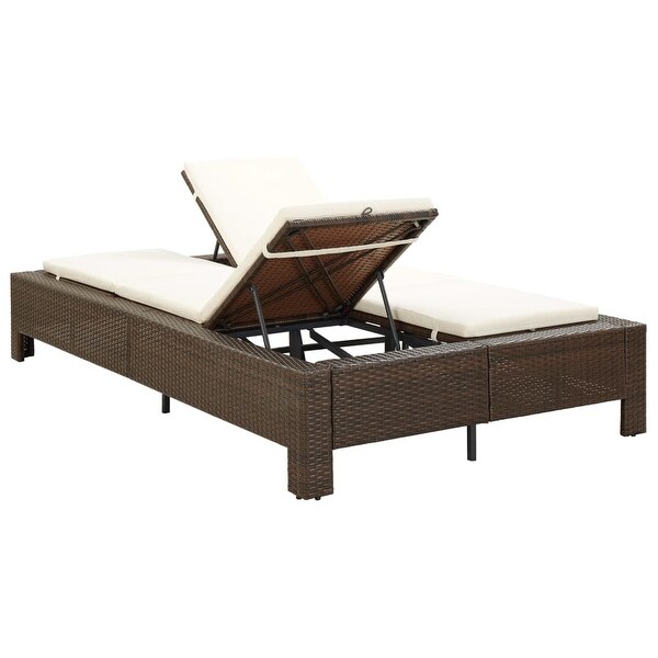 2-Person Sunbed with Cushion Brown Poly Rattan