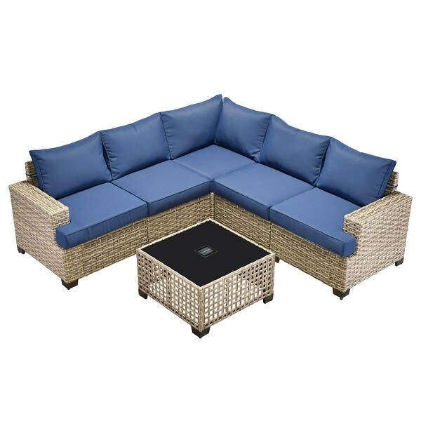 XIZZI 6 Pieces Outdoor Patio Furniture Wicker Sofa Set with Coffee Table