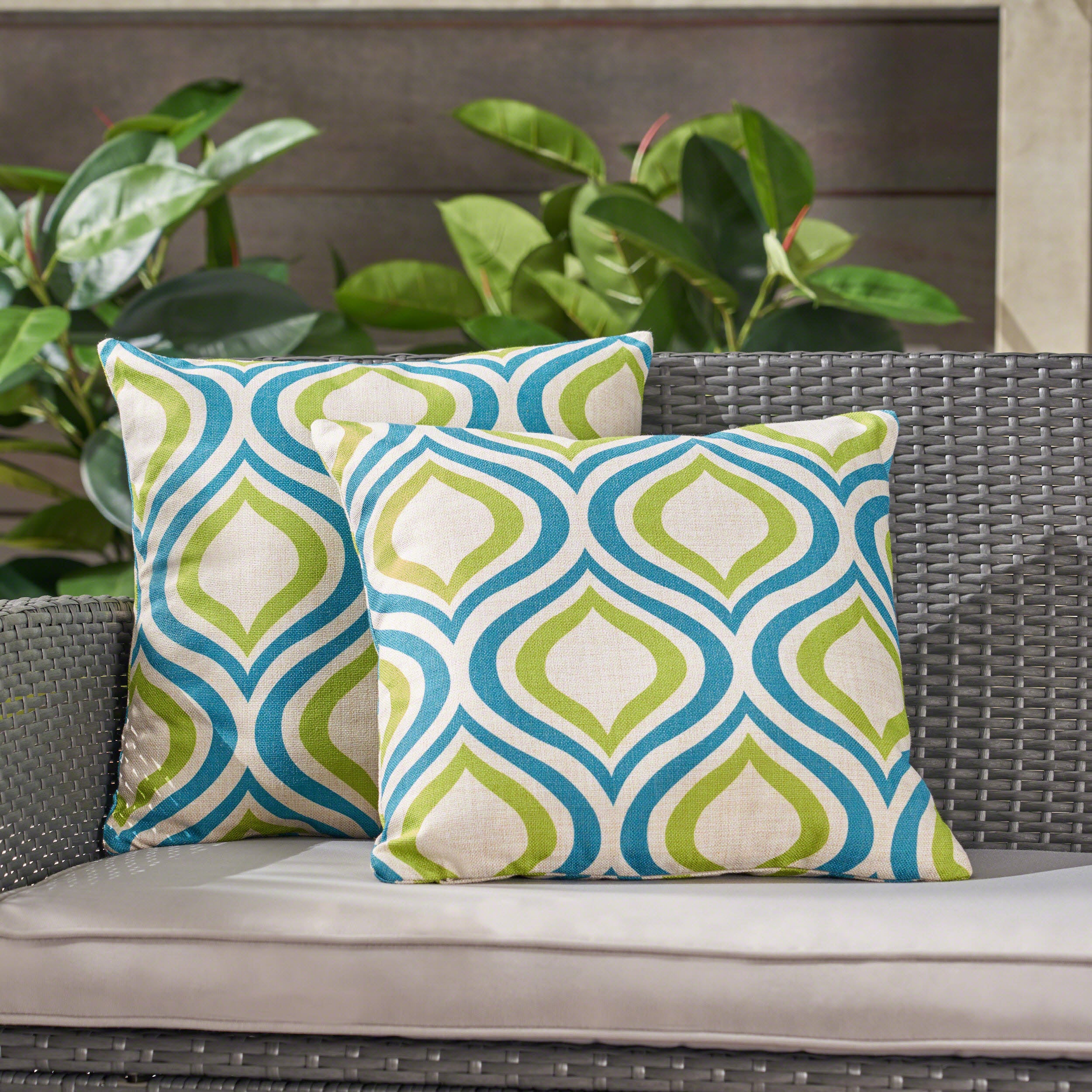 Larissa Outdoor 18-inch Water Resistant Square Pillows, Blue and Green