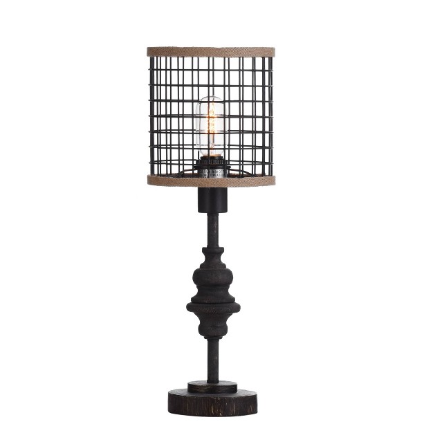 Metal Table Lamp With Caged Shade Black natural Stylecraft