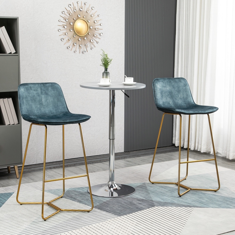 HOMCOM Tall Bar Stools  Set of 2  Velvet Touch Fabric Bar Chairs  Bar Stools with Gold Tone Metal Legs for Dining Area