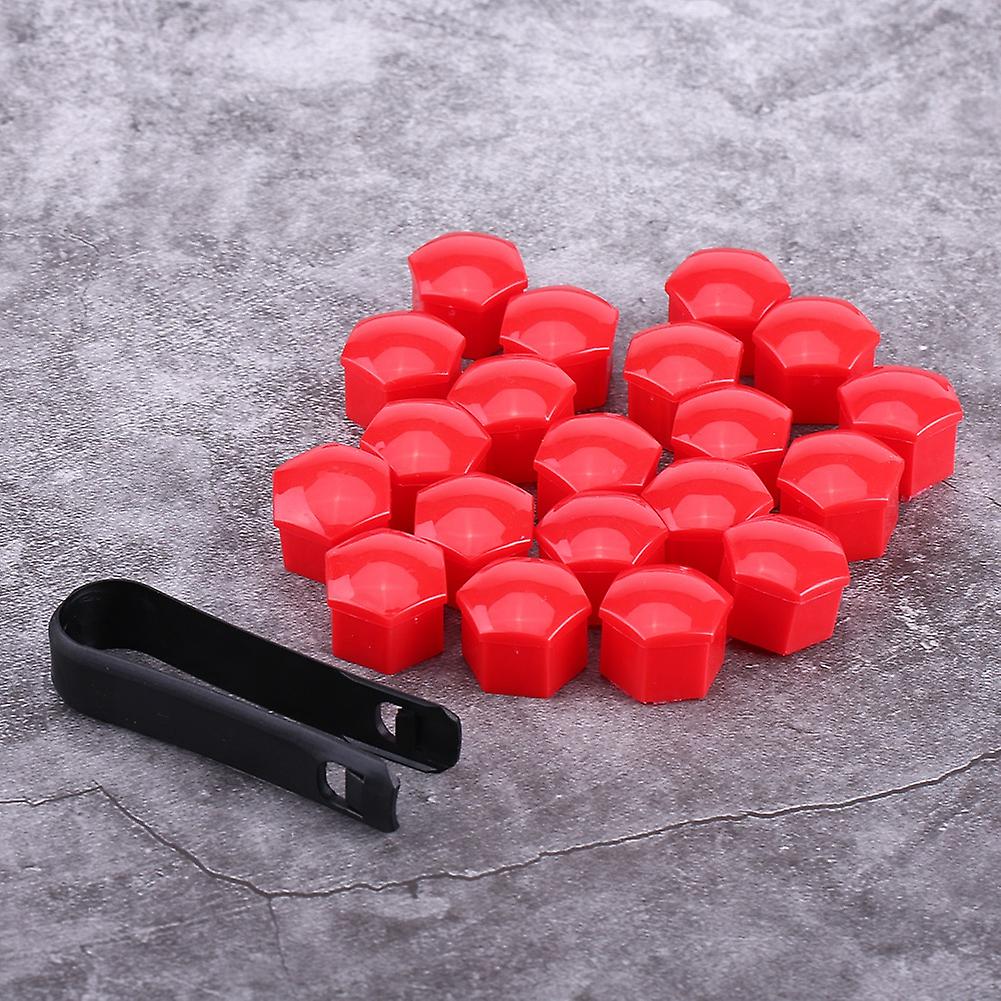 20pcs Wheel Hub Covers Lug Nut Bolt Screw Cover Tyre Protection Cap Universal Red