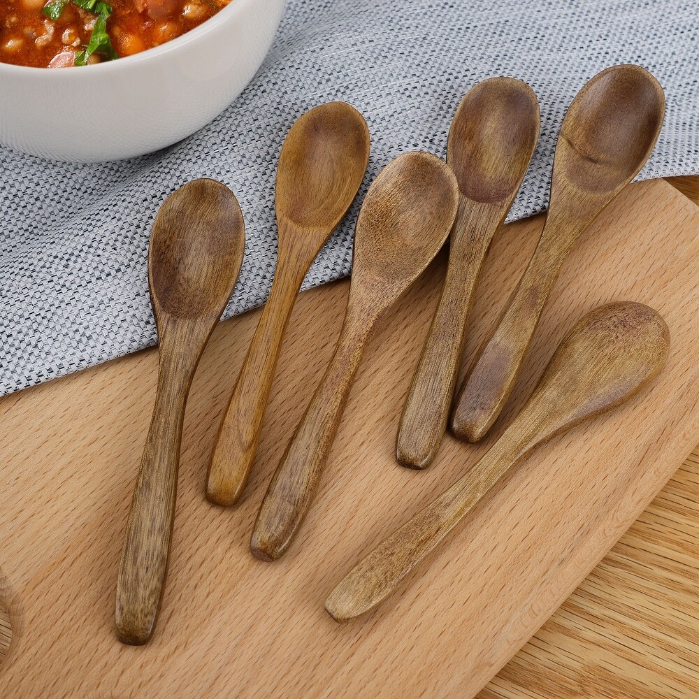 Wooden Spoons 6 Pcs Natural Grain Soup Spoon Salt Sugar Dinner Spoons 4.7\