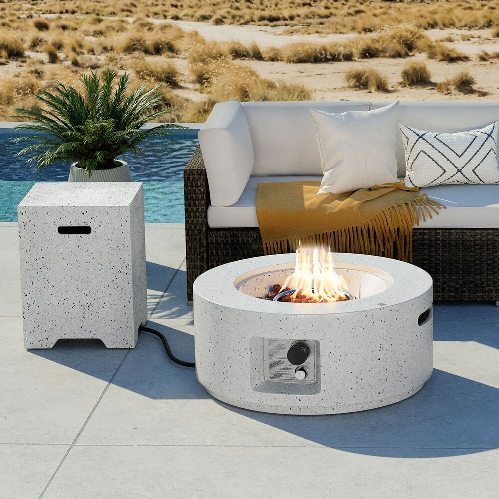 COSIEST 2 Piece Outdoor Round Firepit with Tank Cover Table   28\